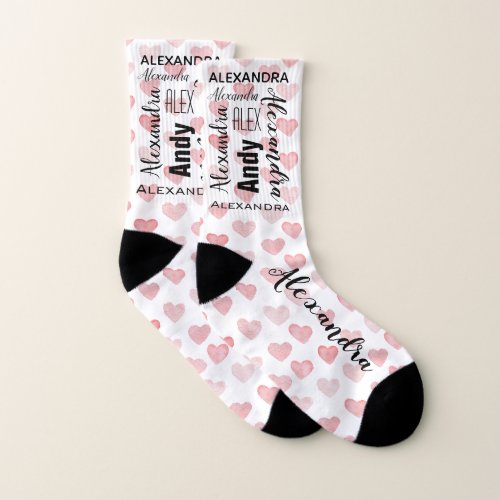 Your Name or Quote Pink Heart Pattern Socks
