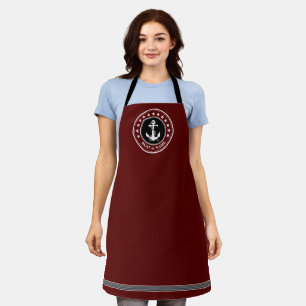 Your Name or Text Nautical Anchor Stars Burgundy Apron