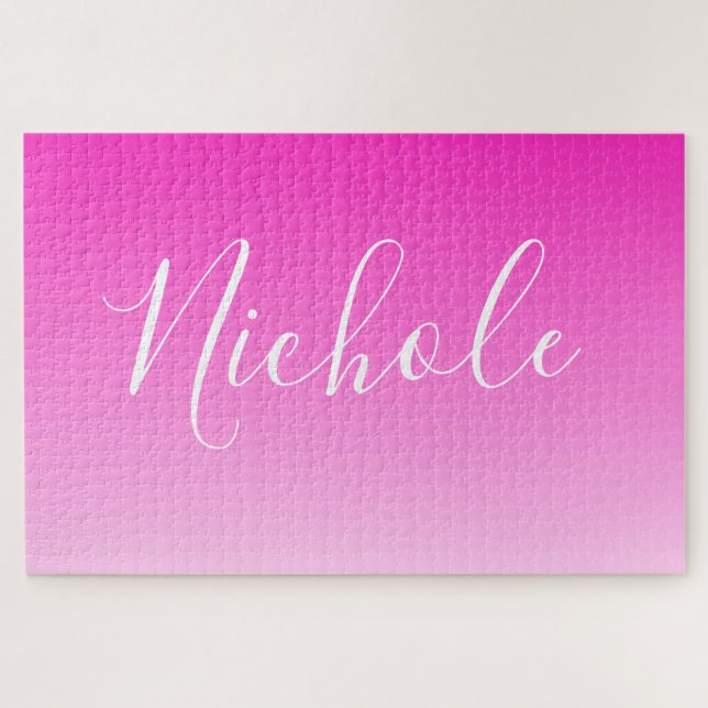 Your Name or Word | Customizable Pink Gradient Jigsaw Puzzle (Horizontal)