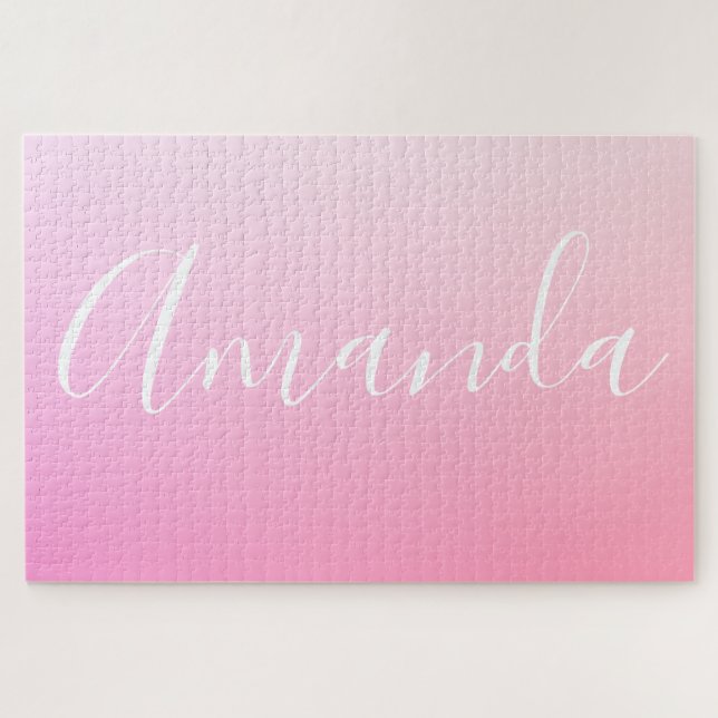 Your Name or Word | Pink Gradient Ombre Jigsaw Puzzle (Horizontal)