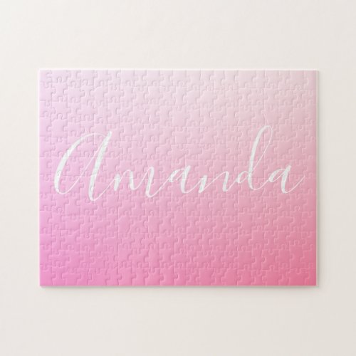 Your Name or Word  Pink Gradient Ombre Jigsaw Puzzle
