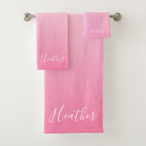 Your Name or Word  Pink Ombre Gradation Bath Towel Set