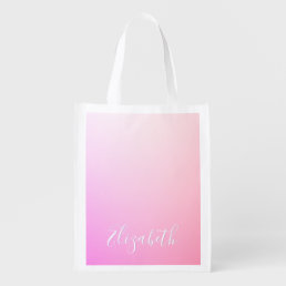 Your Name or Word | Pink Ombre Gradation Grocery Bag
