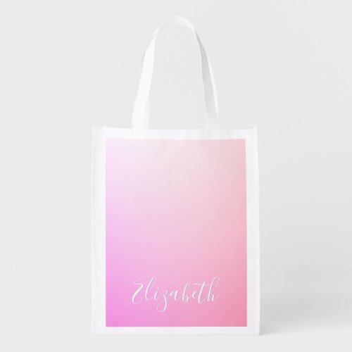 Your Name or Word  Pink Ombre Gradation Grocery Bag
