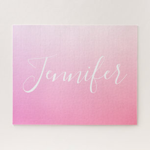 Your Name or Word Pink Ombre Gradation Jigsaw Puzzle