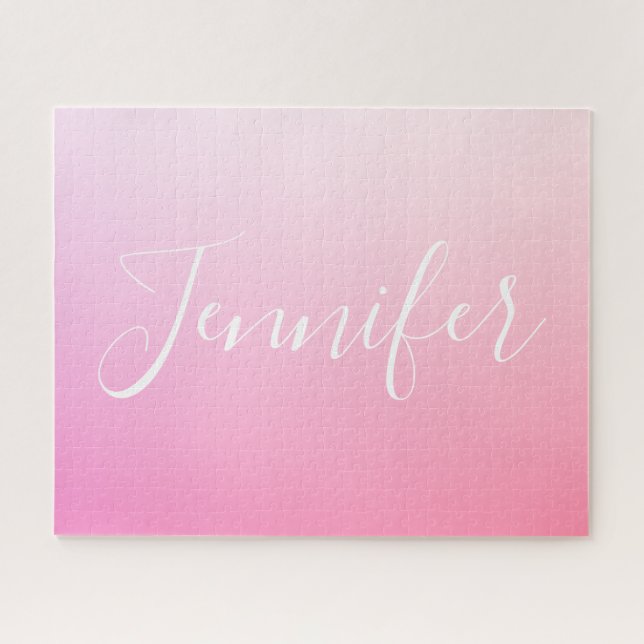 Your Name or Word | Pink Ombre Gradation Jigsaw Puzzle (Horizontal)