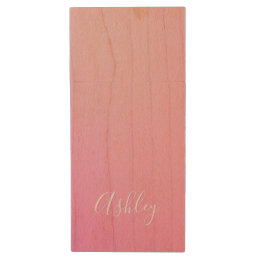 Your Name or Word | Pink Ombre Gradation Wood Flash Drive