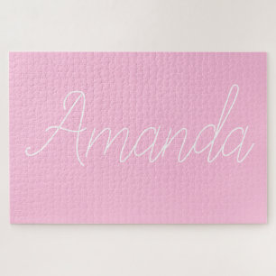 Your Name or Word Pink & White Jigsaw Puzzle