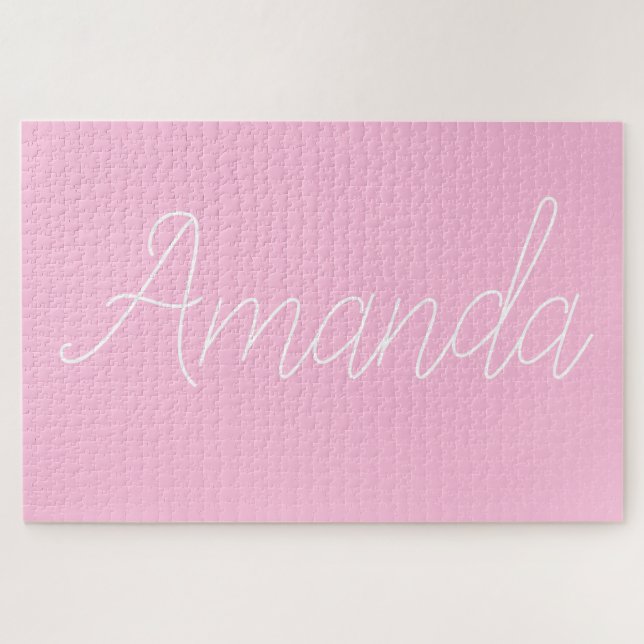 Your Name or Word | Pink & White Jigsaw Puzzle (Horizontal)