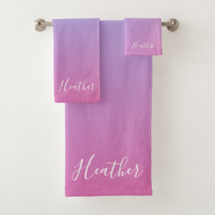 Your Name or Word Purple Pink & Blue Gradient Bath Towel Set