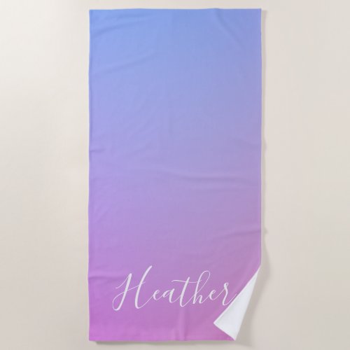 Your Name or Word  Purple Pink  Blue Gradient Beach Towel