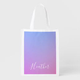 Your Name or Word | Purple Pink &amp; Blue Gradient Grocery Bag