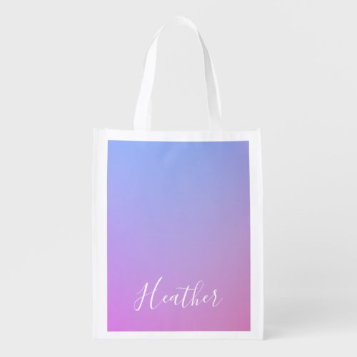 Your Name or Word  Purple Pink  Blue Gradient Grocery Bag