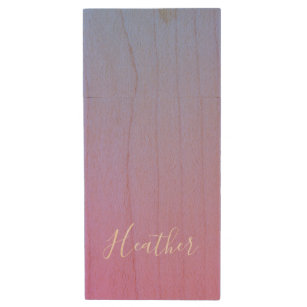 Your Name or Word   Purple Pink & Blue Gradient Wood Flash Drive
