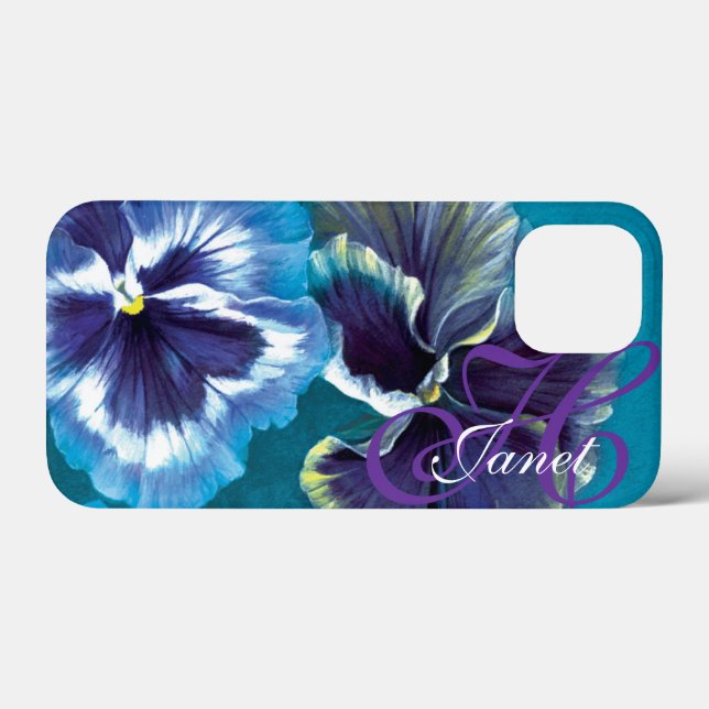Your name pansy floral aqua iphone case (Back (Horizontal))
