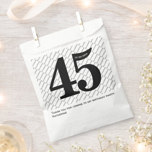 Your Name Pattern Bold Black Age 45 Number Date Favor Bag (Clipped)