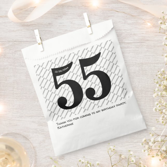 Your Name Pattern Bold Black Age 55 Number Date Favor Bag (Clipped)