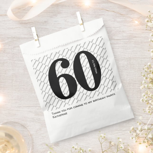 Your Name Pattern Bold Black Age 60 Number Date Favor Bag (Clipped)