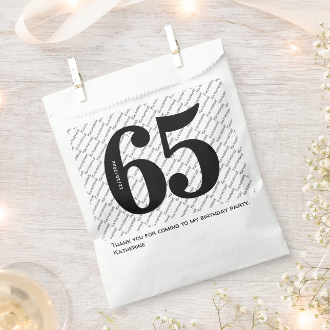 Your Name Pattern Bold Black Age 65 Number Date Favor Bag (Clipped)
