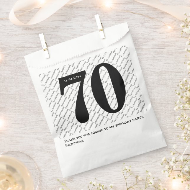 Your Name Pattern Bold Black Age 70 Number Date Favor Bag (Clipped)