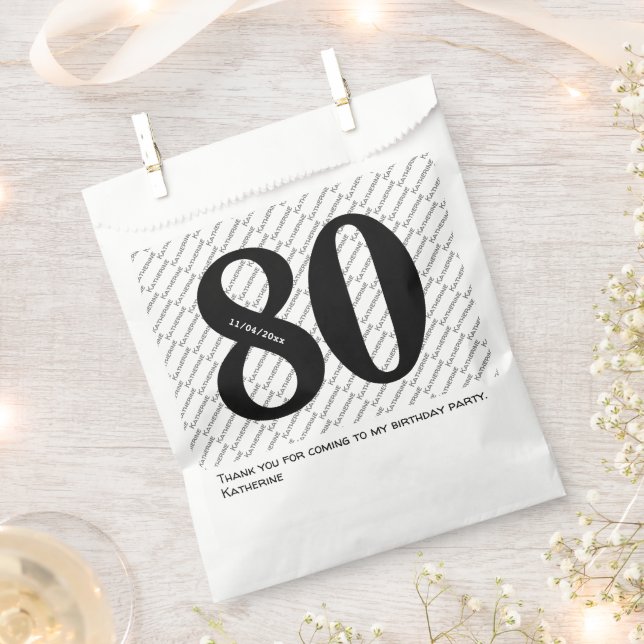 Your Name Pattern Bold Black Age 80 Number Date Favor Bag (Clipped)
