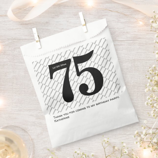 Your Name Pattern Bold Black Age Number Date  Favor Bag (Clipped)
