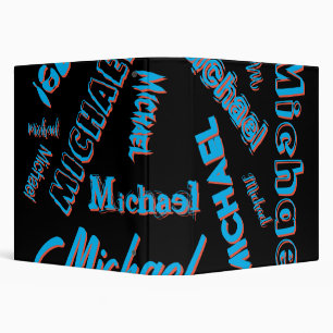 Your name pattern monogram blue red black colour 3 ring binder
