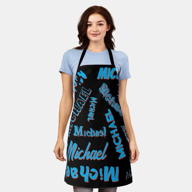 Your name pattern monogram blue red black colour apron (Worn)
