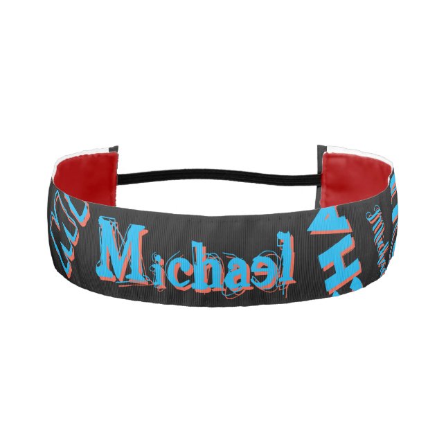 Your name pattern monogram blue red black colour athletic headband (Front)