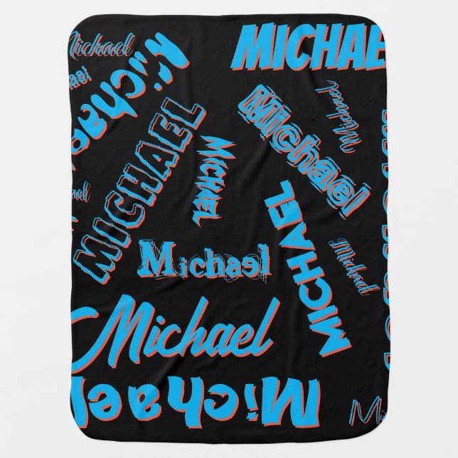 Your name pattern monogram blue red black colour baby blanket (Front)