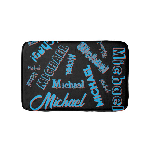 Your name pattern monogram blue red black colour bath mat (Front)