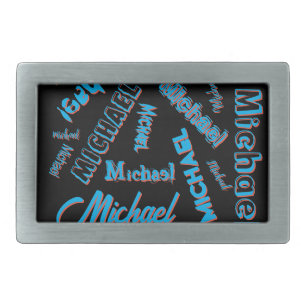 Your name pattern monogram blue red black colour belt buckle