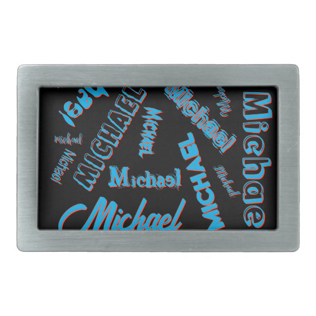 Your name pattern monogram blue red black colour belt buckle (Front)
