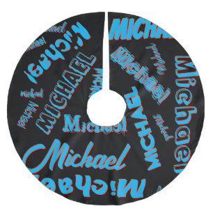 Your name pattern monogram blue red black colour brushed polyester tree skirt