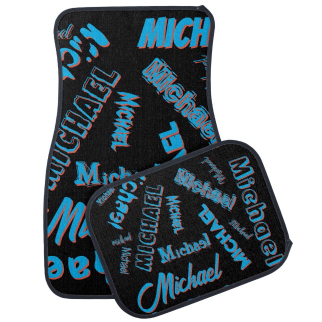 Your name pattern monogram blue red black colour car floor mat (Set)
