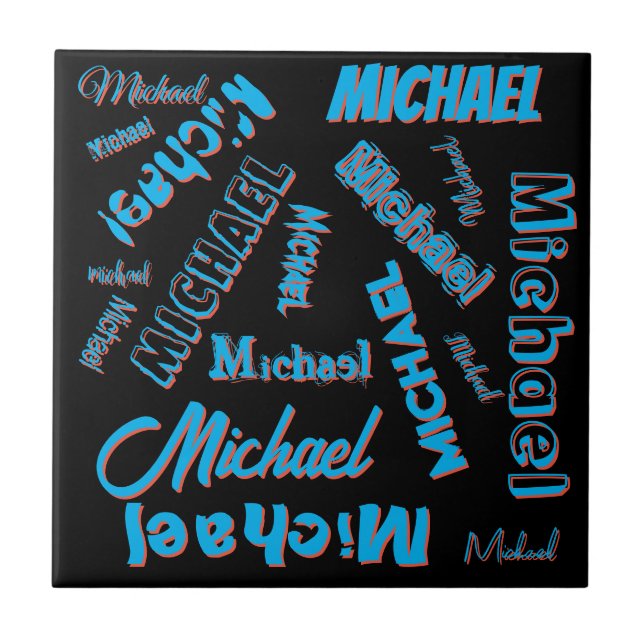 Your name pattern monogram blue red black colour ceramic tile (Front)