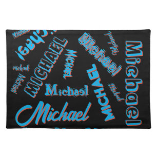 Your name pattern monogram blue red black colour cloth placemat