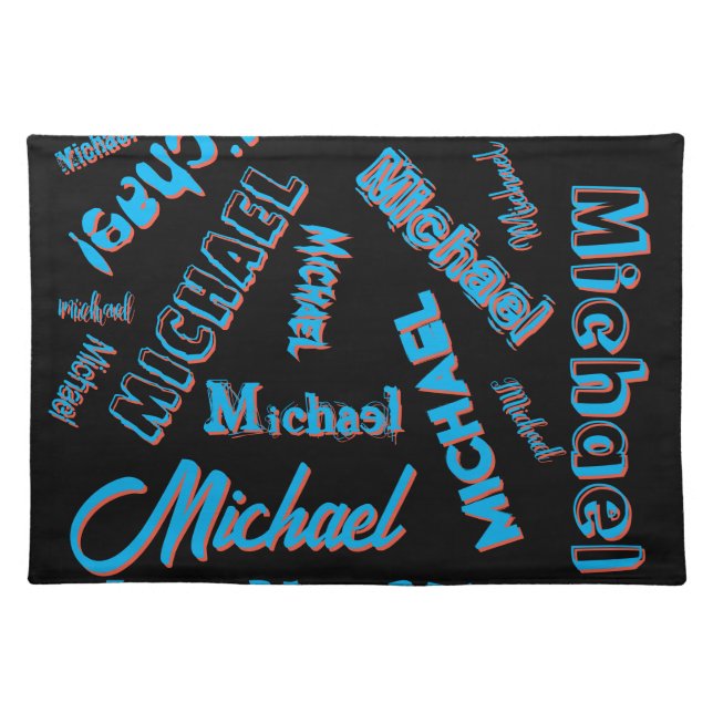 Your name pattern monogram blue red black colour cloth placemat (Front)