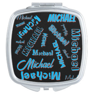 Your name pattern monogram blue red black colour compact mirror