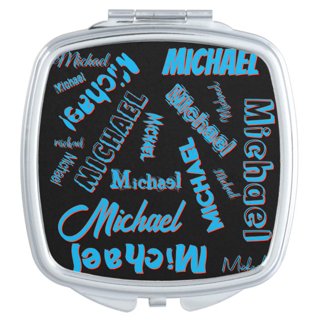 Your name pattern monogram blue red black colour compact mirror (Front)