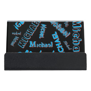 Your name pattern monogram blue red black colour desk business card holder