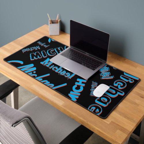 Your name pattern monogram blue red black colour desk mat