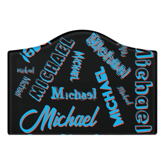 Your name pattern monogram blue red black colour door sign (Small Crest Front)