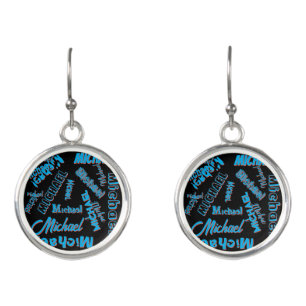 Your name pattern monogram blue red black colour earrings