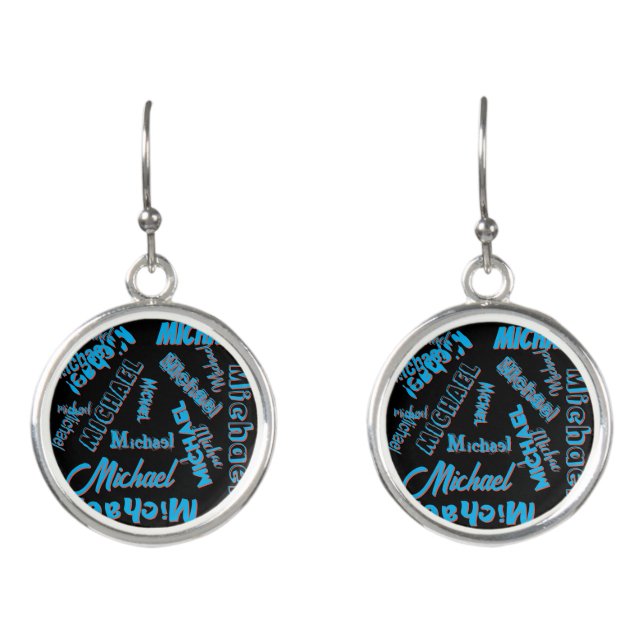 Your name pattern monogram blue red black colour earrings (Front)