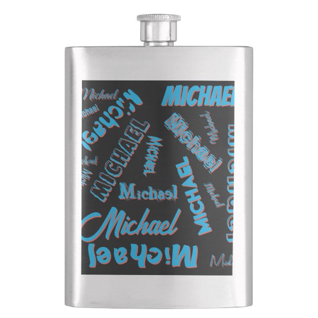Your name pattern monogram blue red black colour flask (Front)