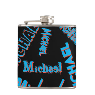 Your name pattern monogram blue red black colour flask