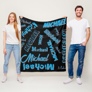 Your name pattern monogram blue red black colour fleece blanket