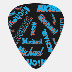 Your name pattern monogram blue red black colour guitar pick