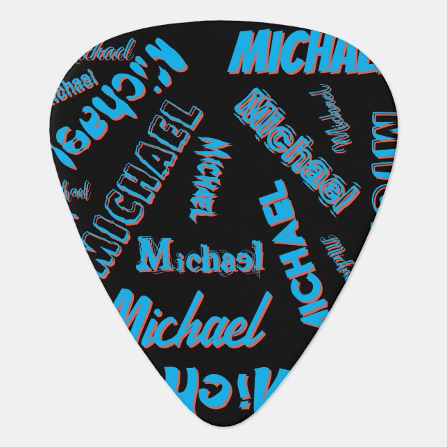 Your name pattern monogram blue red black colour guitar pick (Front)